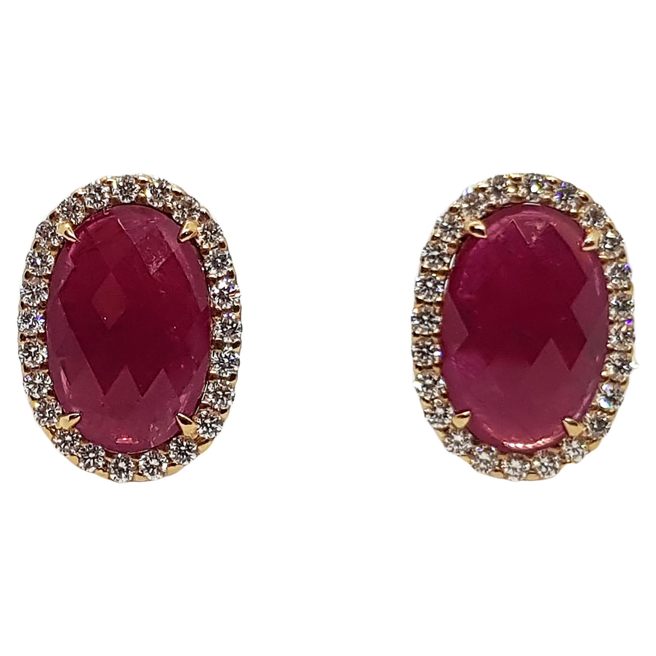 Ruby with Diamond Earrings Set in 18 Karat Rose Gold Settings For Sale