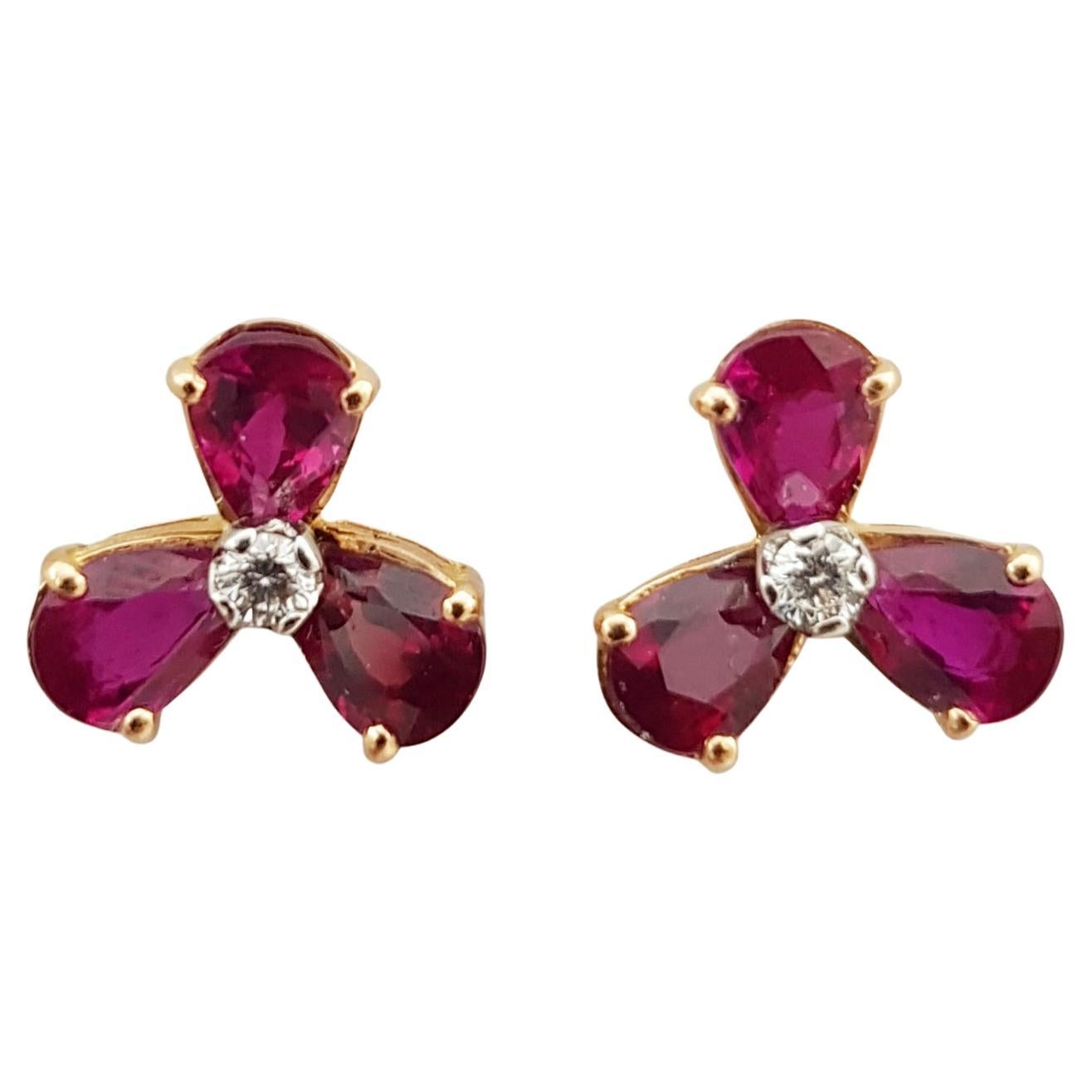 Ruby with Diamond Earrings set in 18 Karat Rose Gold Settings For Sale