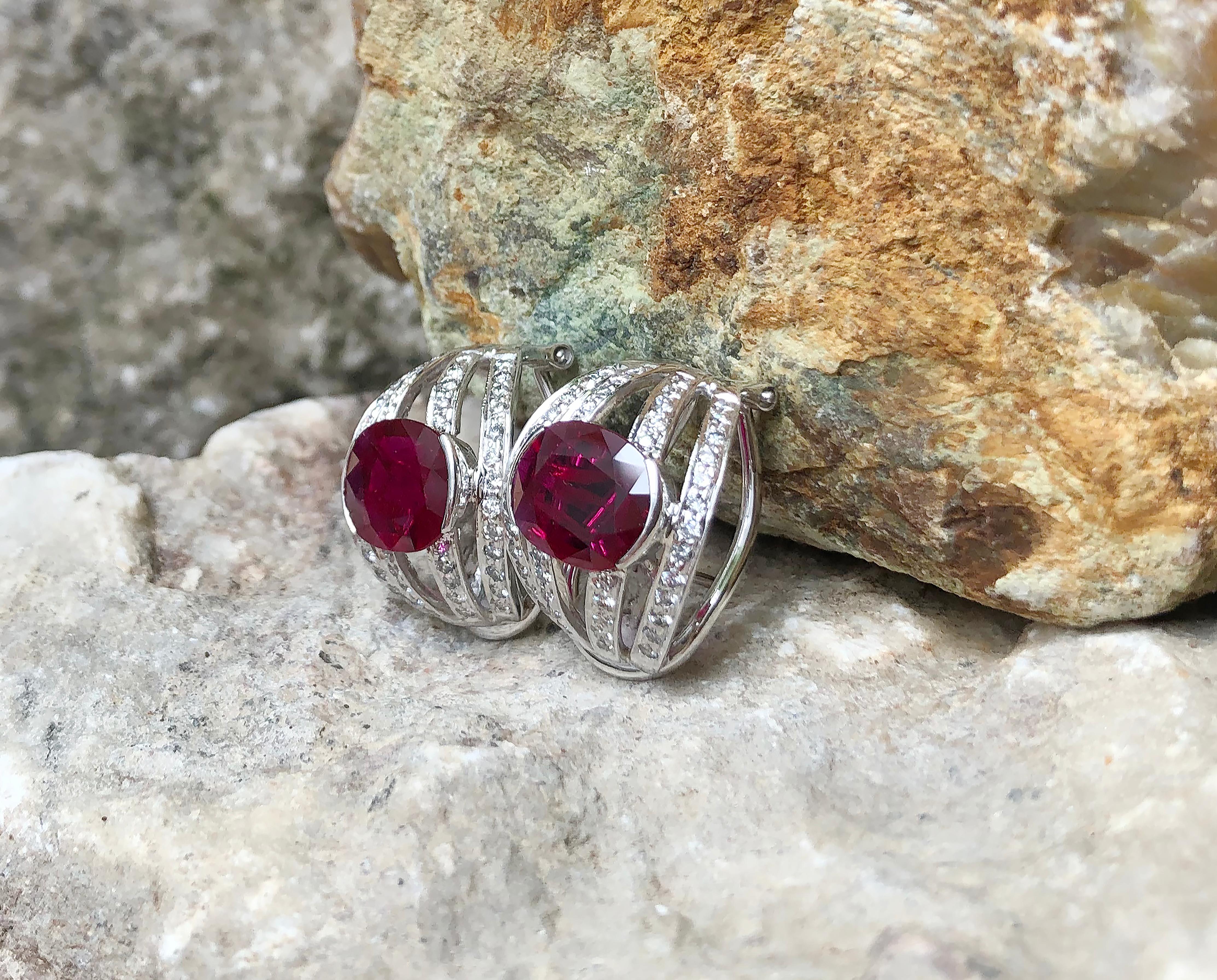 Ruby with Diamond Earrings Set in 18 Karat White Gold Settings For Sale 4