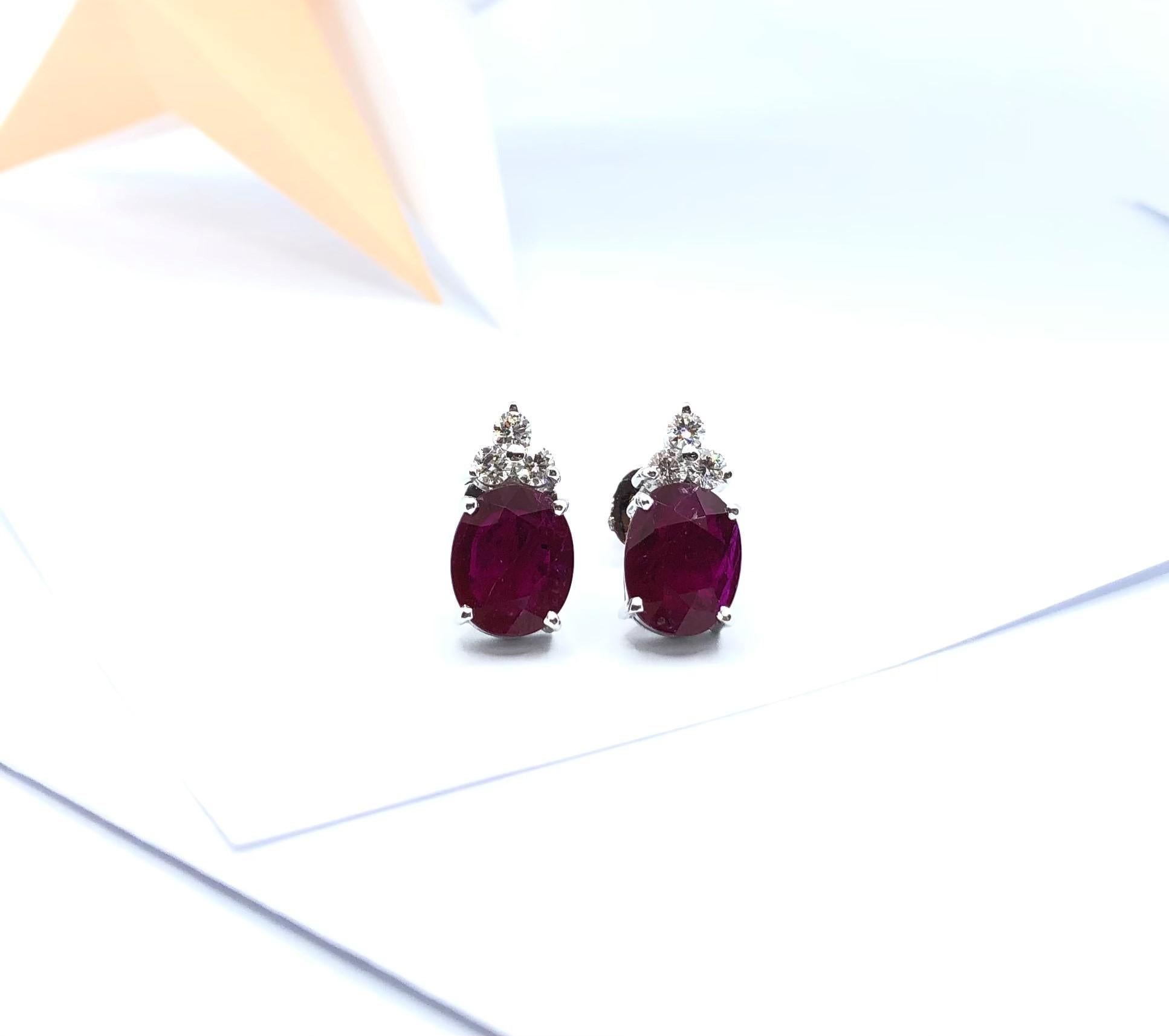 Ruby with Diamond Earrings Set in 18 Karat White Gold Settings For Sale 5