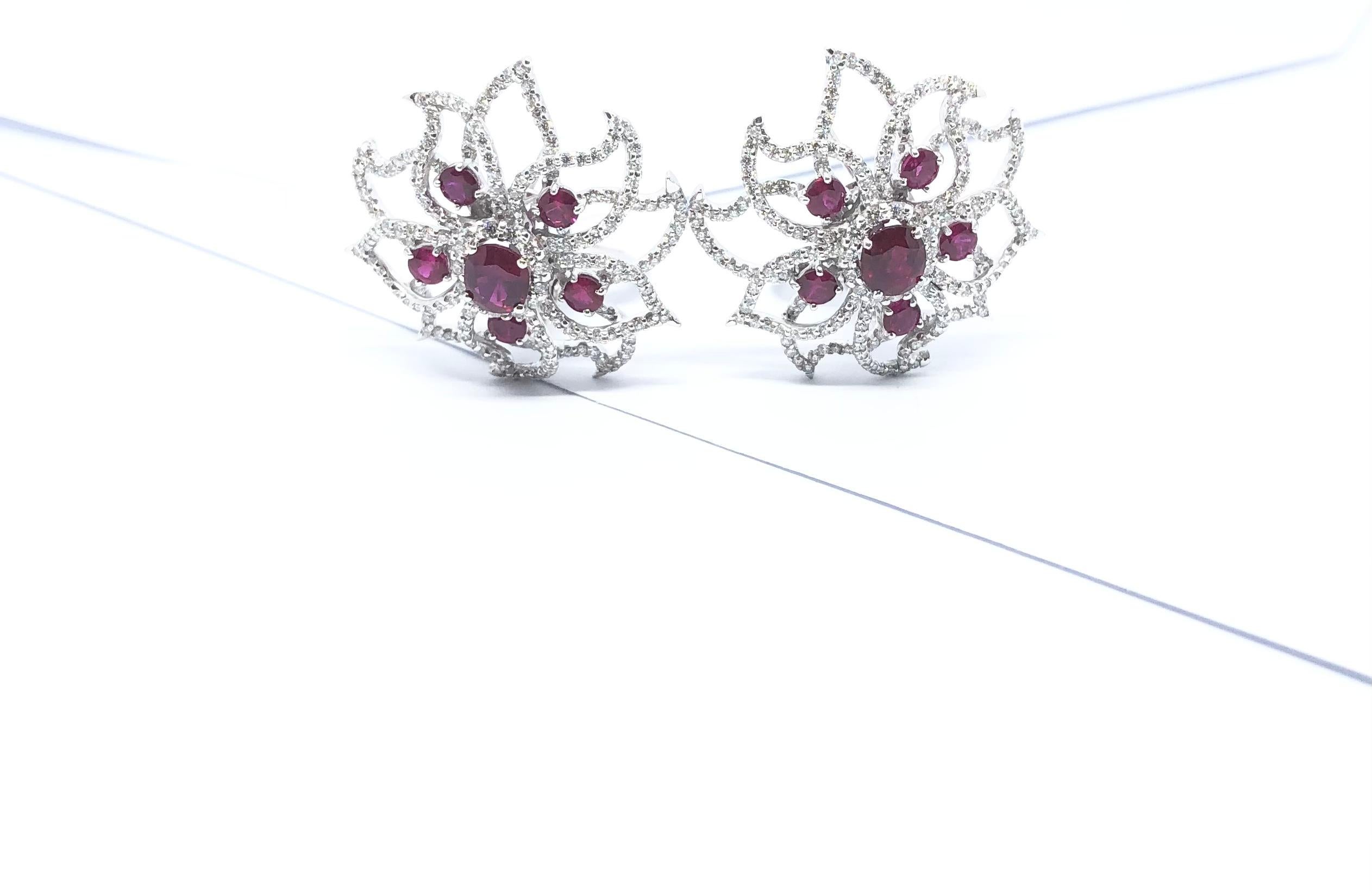 Ruby with Diamond Earrings set in 18 Karat White Gold Settings For Sale 5
