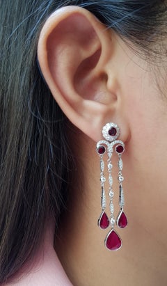 Ruby with Diamond Earrings Set in 18 Karat White Gold Settings