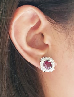 Ruby with Diamond Earrings Set in 18 Karat White Gold Settings