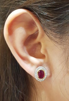 Ruby with Diamond Earrings Set in 18 Karat White Gold Settings