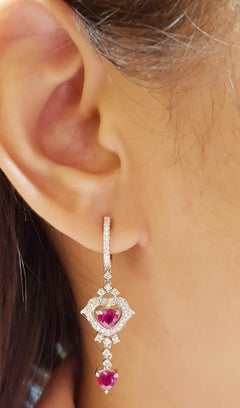 Ruby with Diamond Earrings Set in 18 Karat White Gold Settings