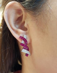 Ruby with Diamond Earrings Set in 18 Karat White Gold Settings