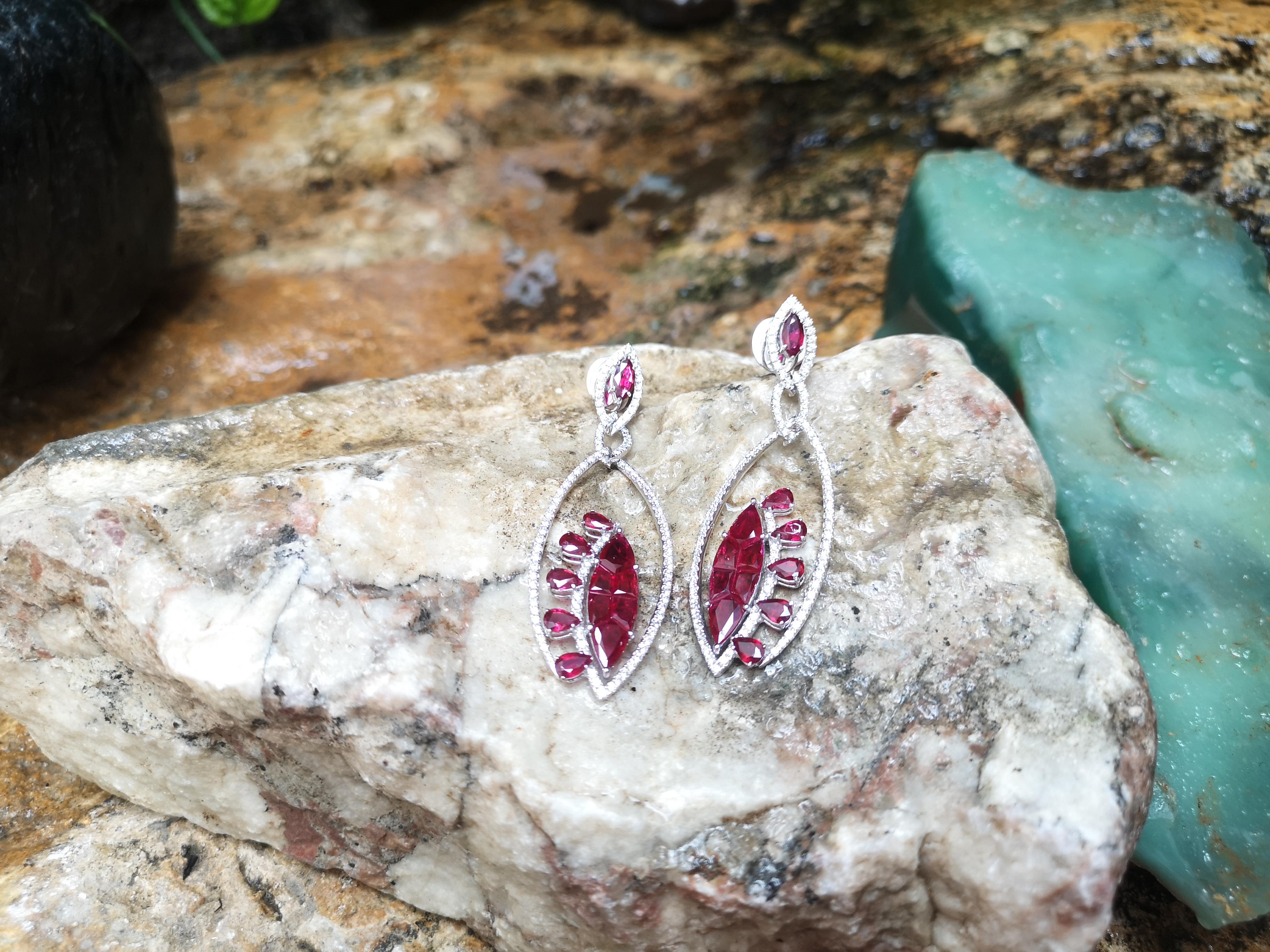 Contemporary Ruby with Diamond Earrings Set in 18 Karat White Gold Settings For Sale