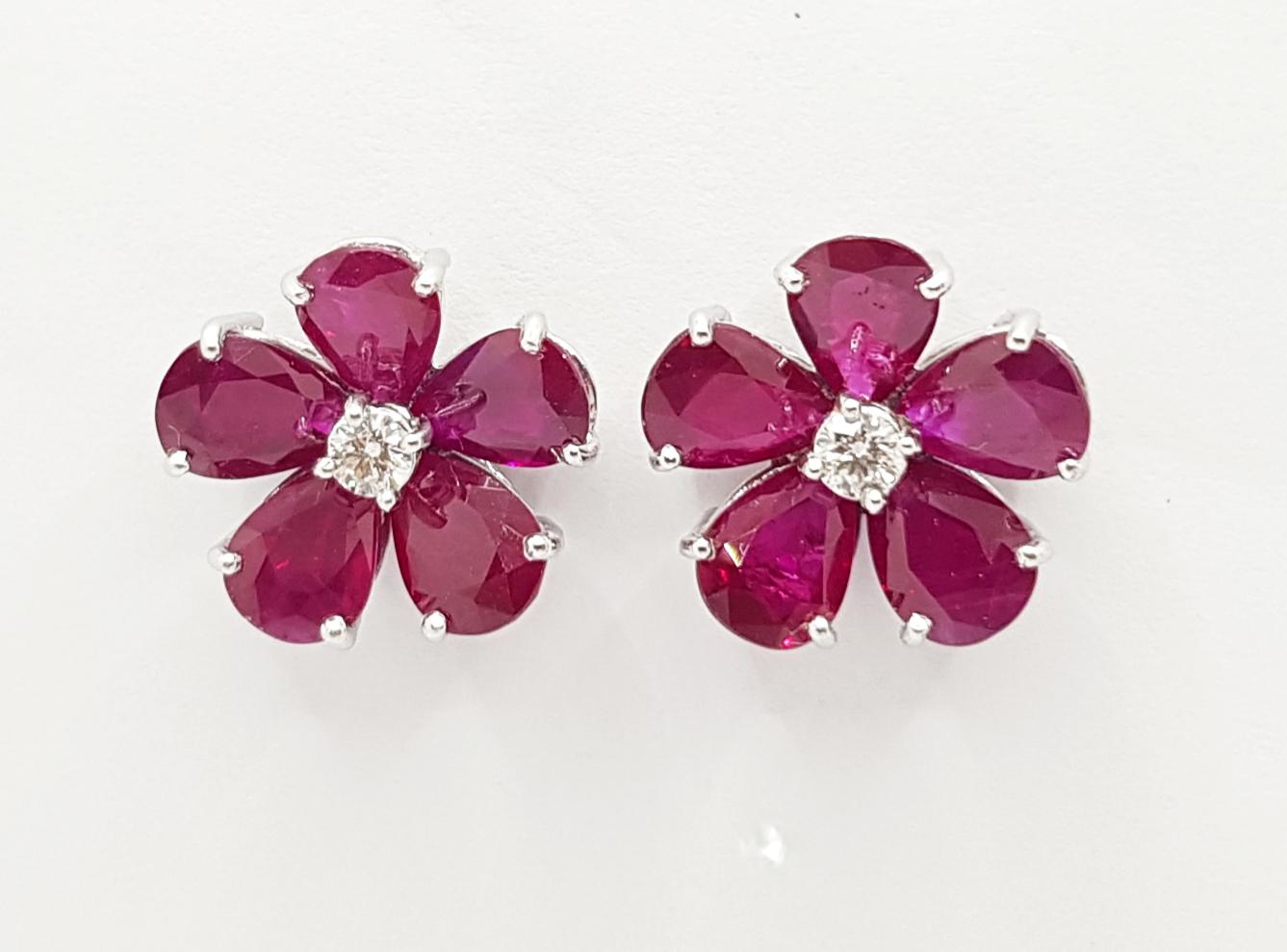 Contemporary Ruby with Diamond Earrings Set in 18 Karat White Gold Settings For Sale