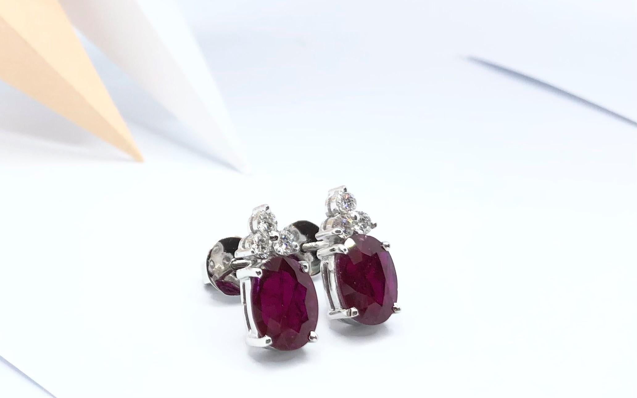 Ruby with Diamond Earrings Set in 18 Karat White Gold Settings For Sale 1