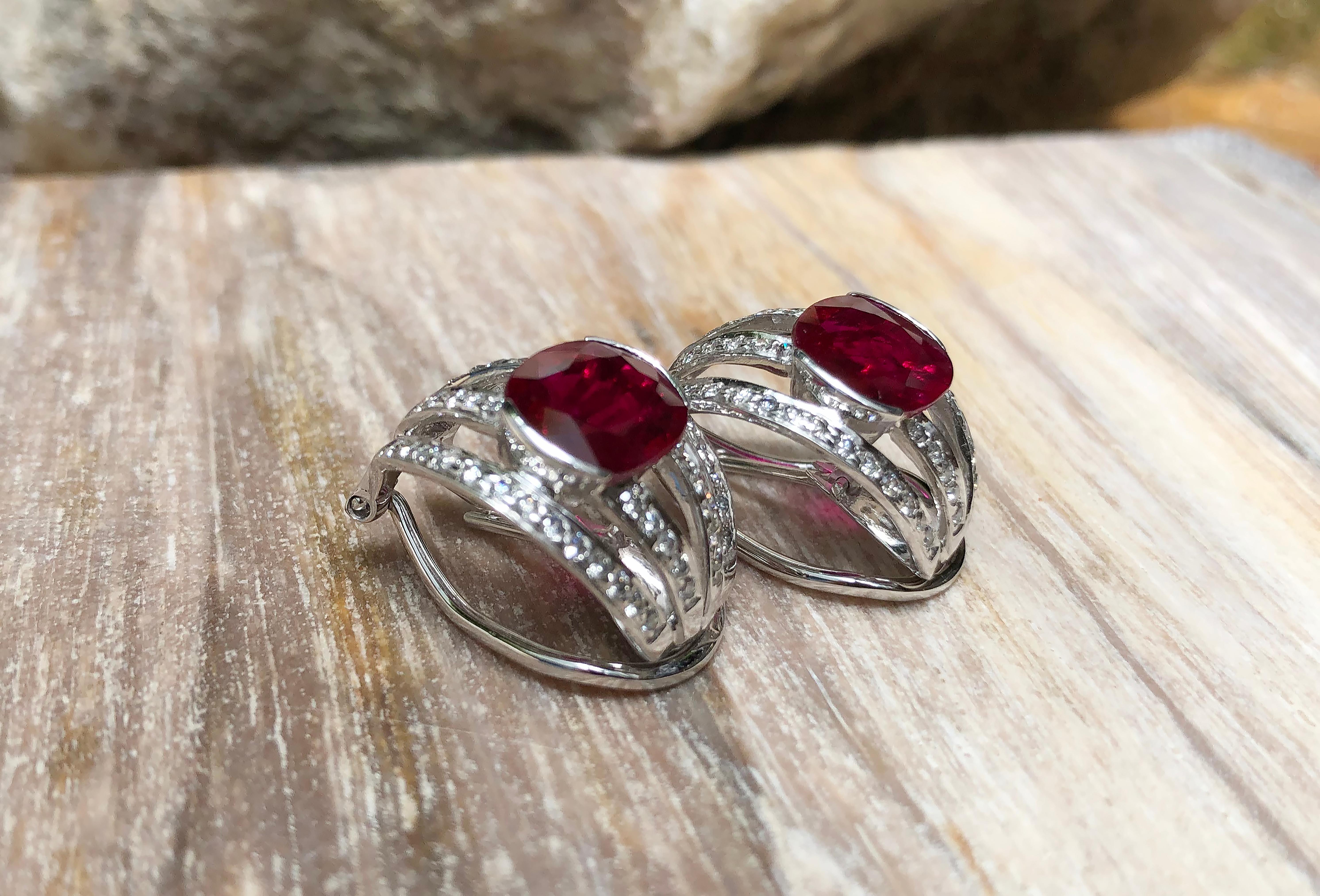 Ruby with Diamond Earrings Set in 18 Karat White Gold Settings For Sale 2