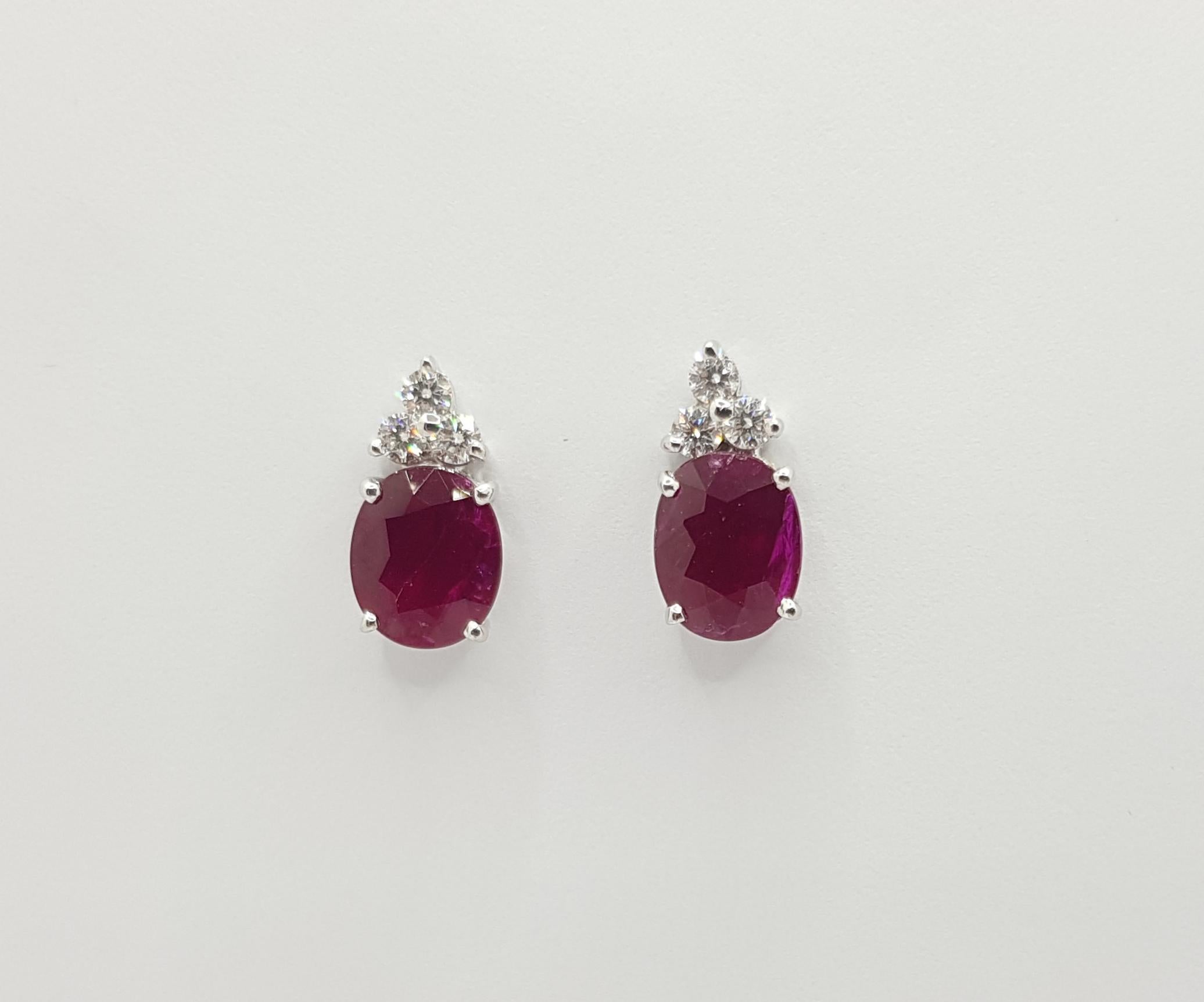 Ruby with Diamond Earrings Set in 18 Karat White Gold Settings For Sale 3