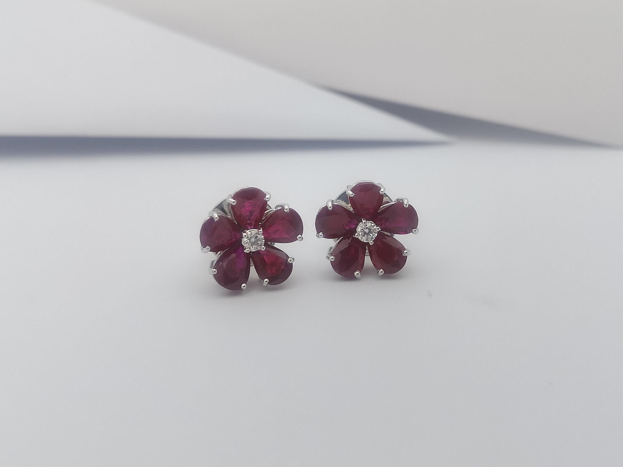 Ruby with Diamond Earrings Set in 18 Karat White Gold Settings For Sale 2