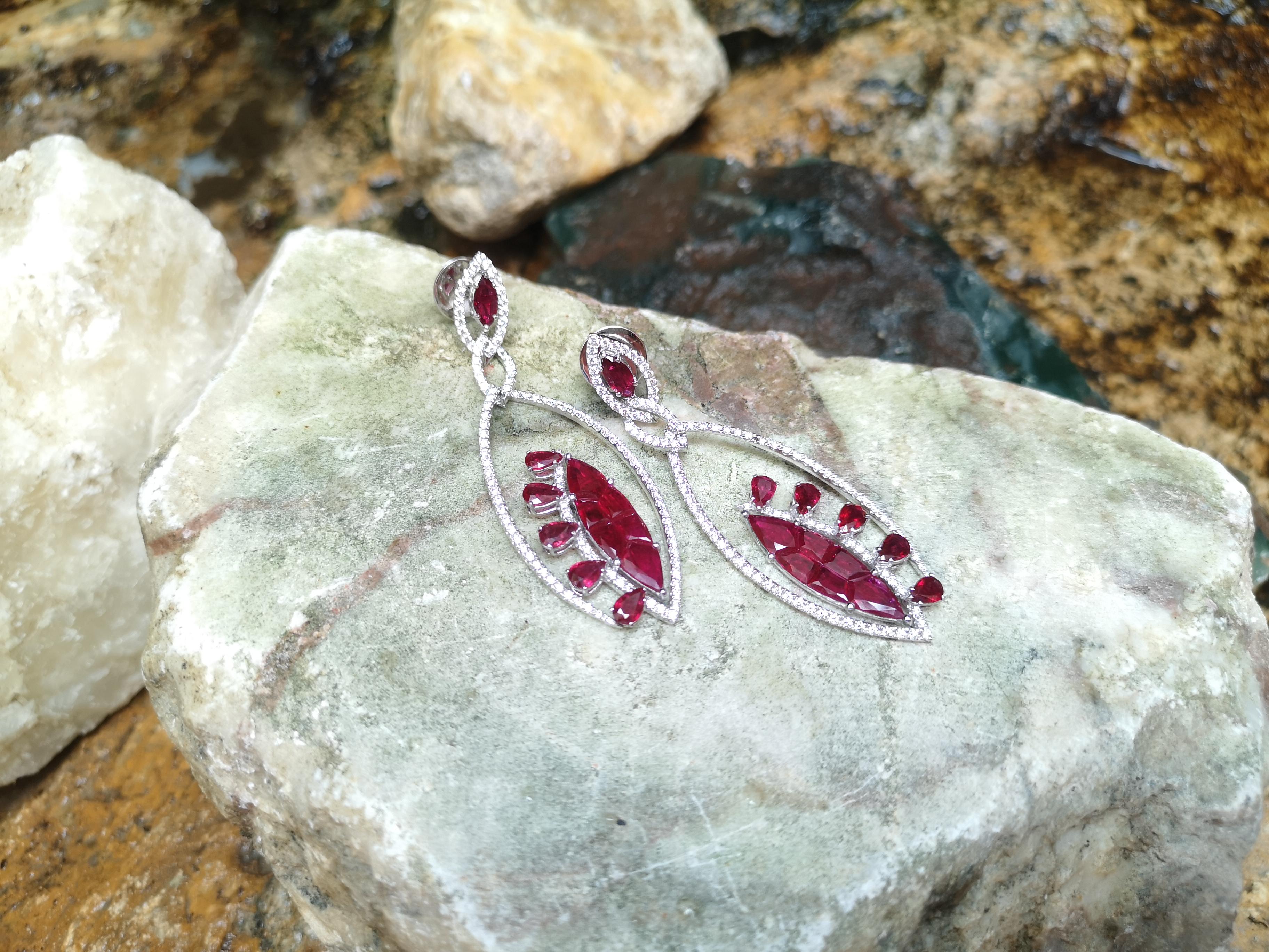 Ruby with Diamond Earrings Set in 18 Karat White Gold Settings For Sale 3