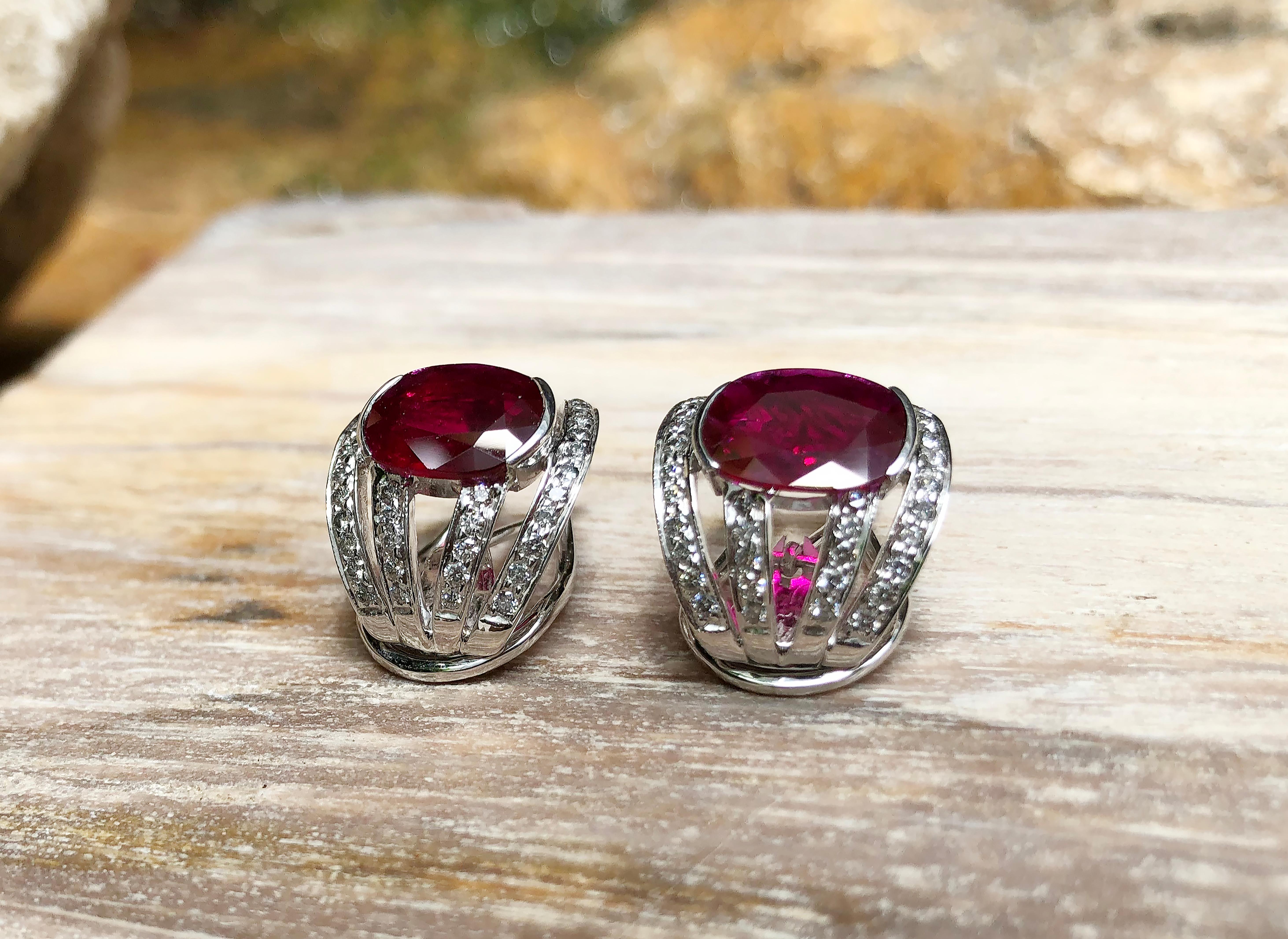 Ruby with Diamond Earrings Set in 18 Karat White Gold Settings For Sale 3