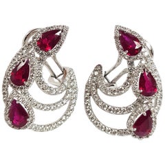 Ruby with Diamond Earrings Set in 18 Karat White Gold Settings