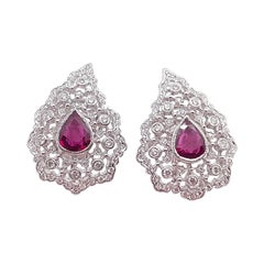 Ruby with Diamond Earrings Set in 18 Karat White Gold Settings