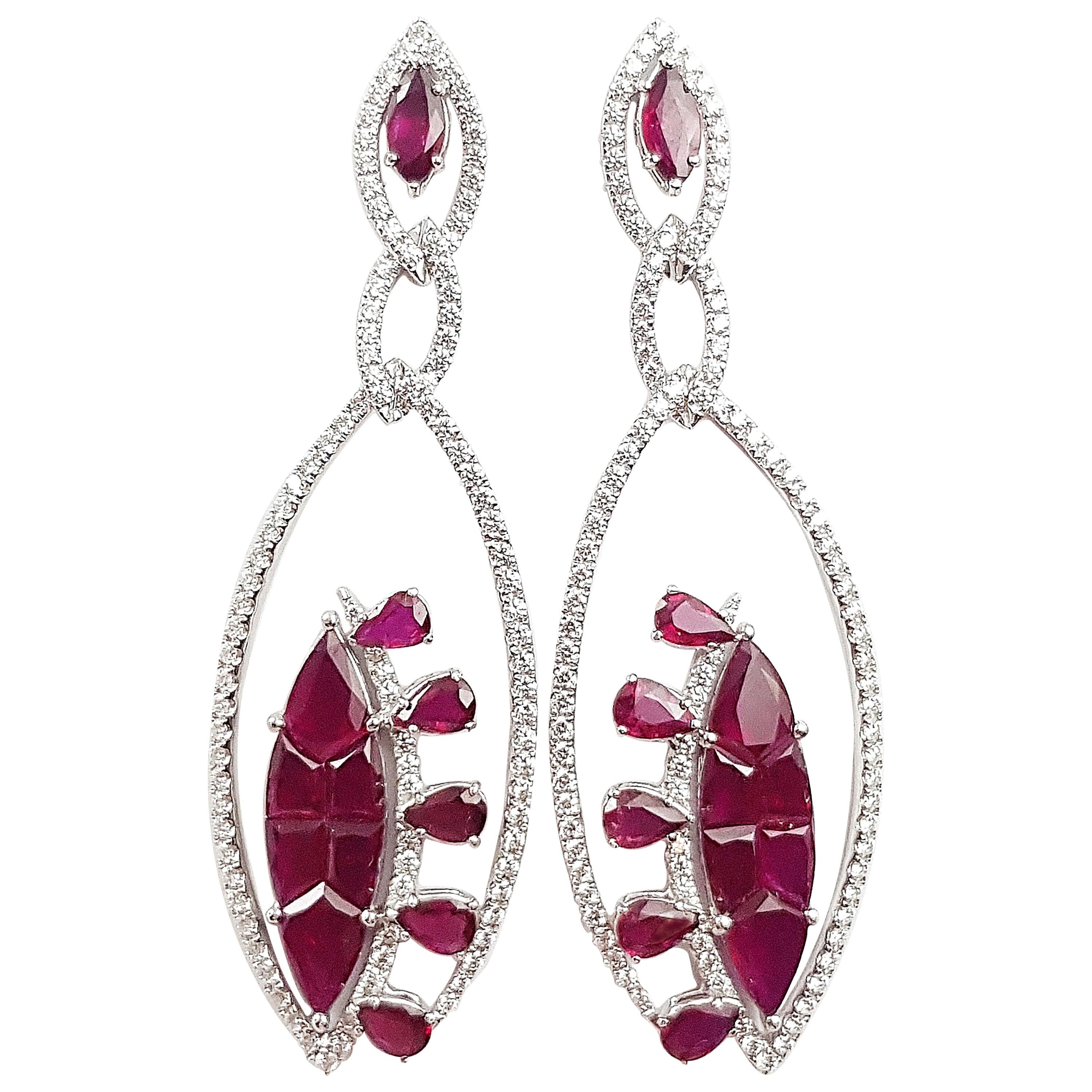 Ruby with Diamond Earrings Set in 18 Karat White Gold Settings For Sale