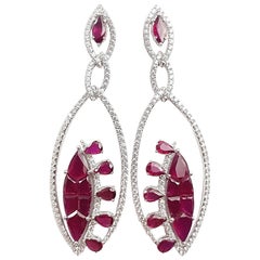 Ruby with Diamond Earrings Set in 18 Karat White Gold Settings