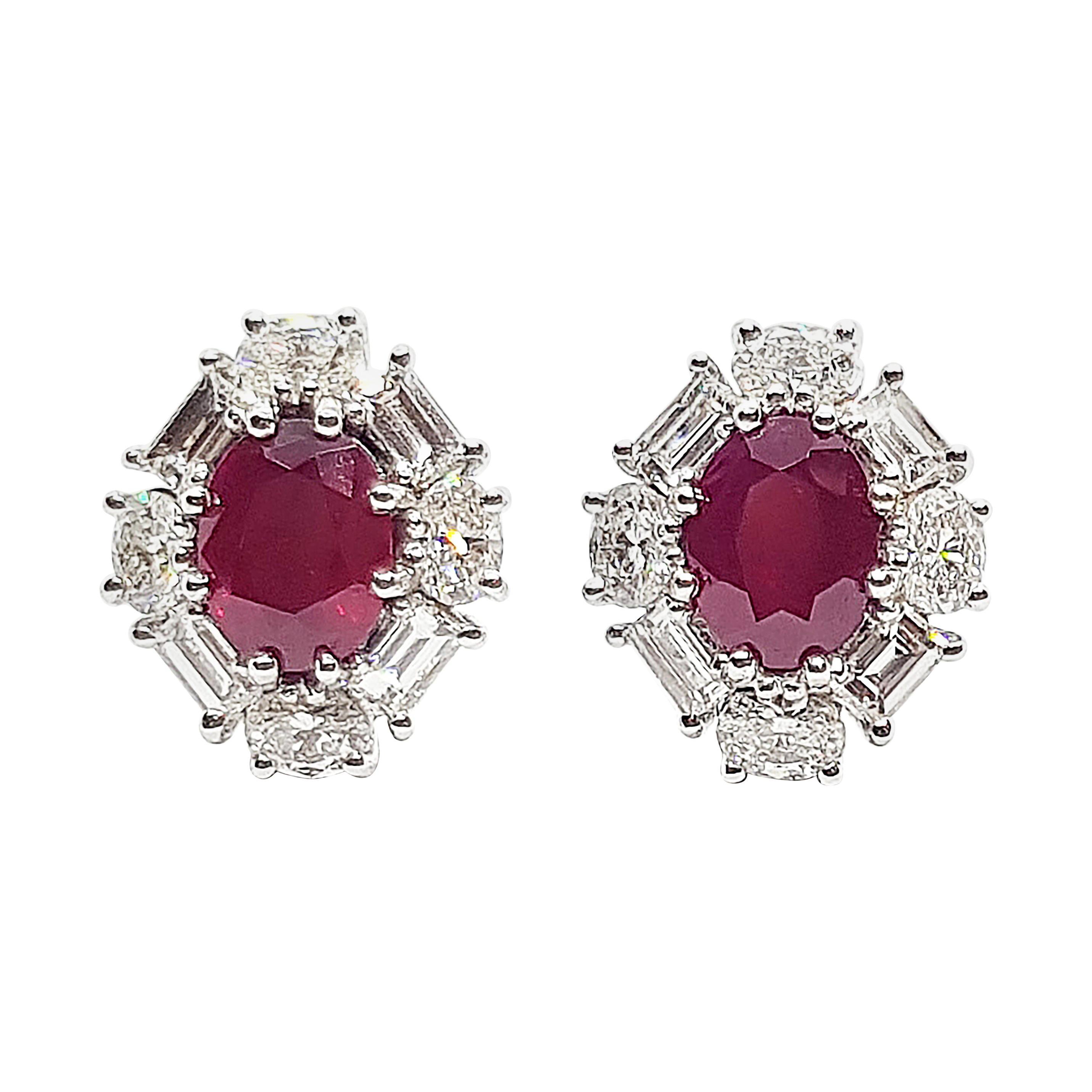 Ruby with Diamond Earrings Set in 18 Karat White Gold Settings