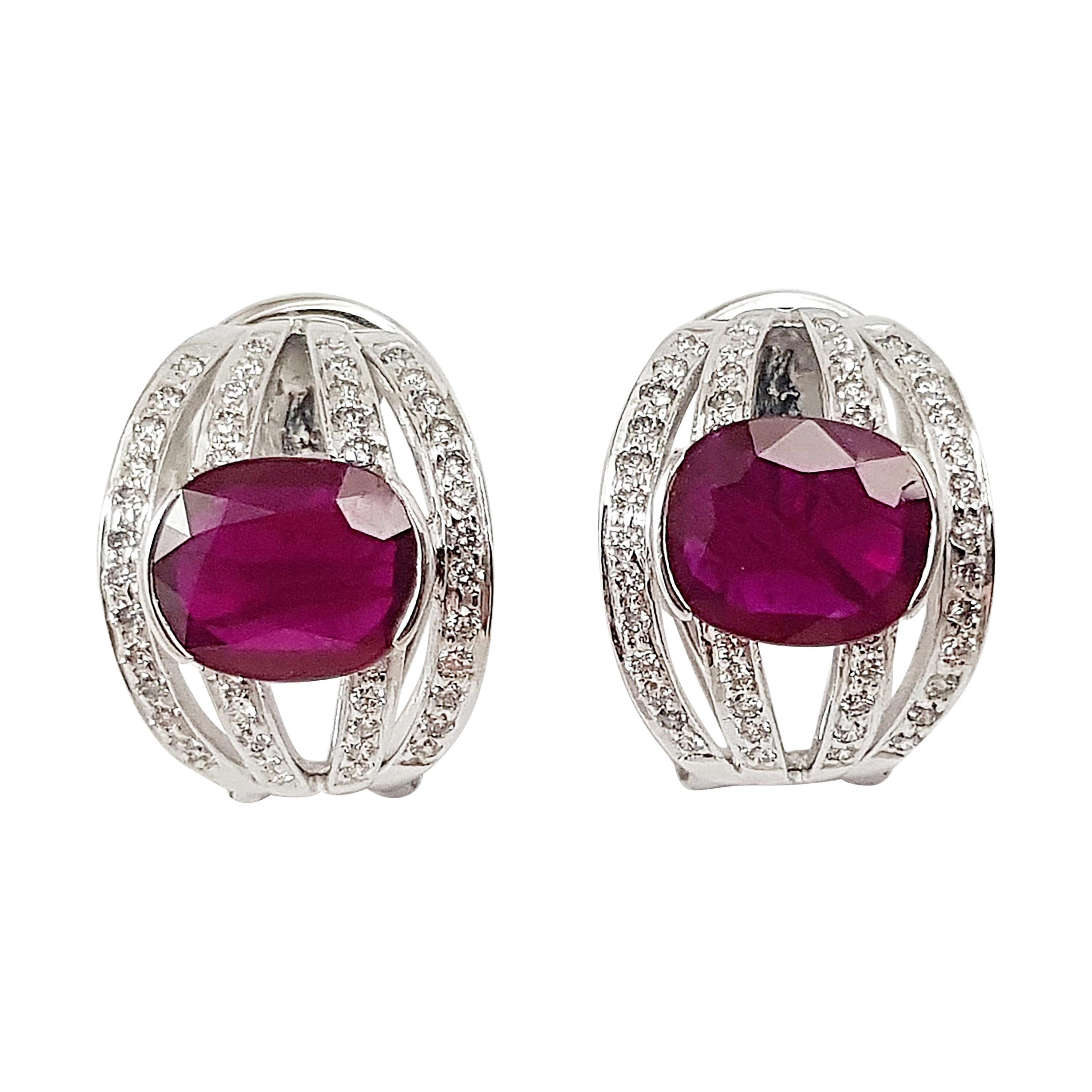 Ruby with Diamond Earrings Set in 18 Karat White Gold Settings