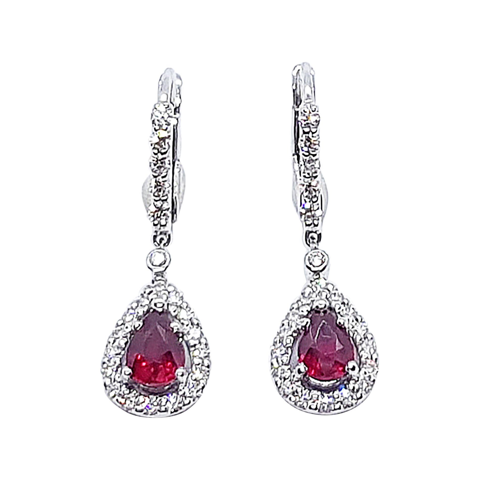 Ruby with Diamond Earrings Set in 18 Karat White Gold Settings For Sale
