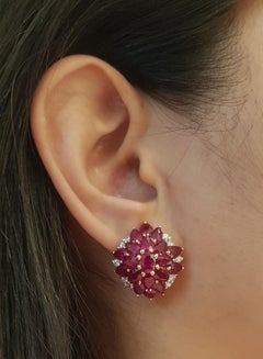 Ruby with Diamond Earrings Set in 18k Gold Settings