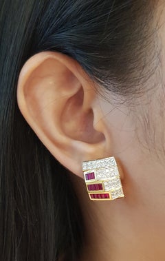 Ruby with Diamond Earrings set in 18K Gold Settings