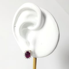 Ruby with Diamond Earrings set in 18K Gold Settings