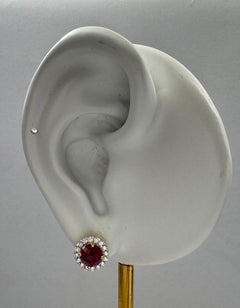 Ruby with Diamond Earrings set in 18K Gold Settings