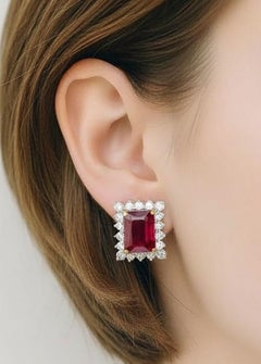 Boucles d'oreilles en rubis et diamants sertis en or 18K