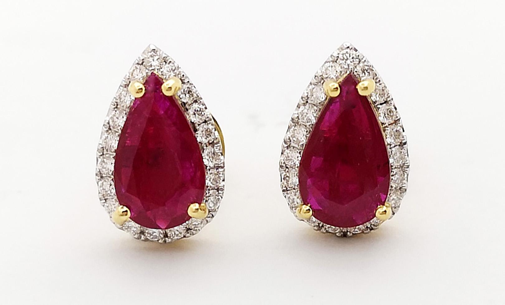 Contemporary Ruby with Diamond Earrings set in 18K Gold Settings For Sale