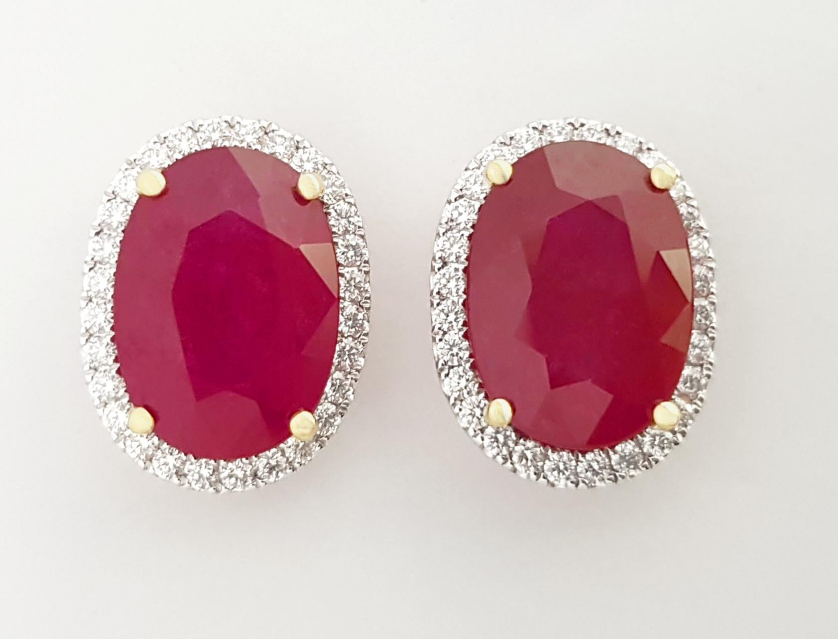 Rubin-Ohrringe mit Diamanten in 18 Karat Gold gefasst (Zeitgenössisch) im Angebot
