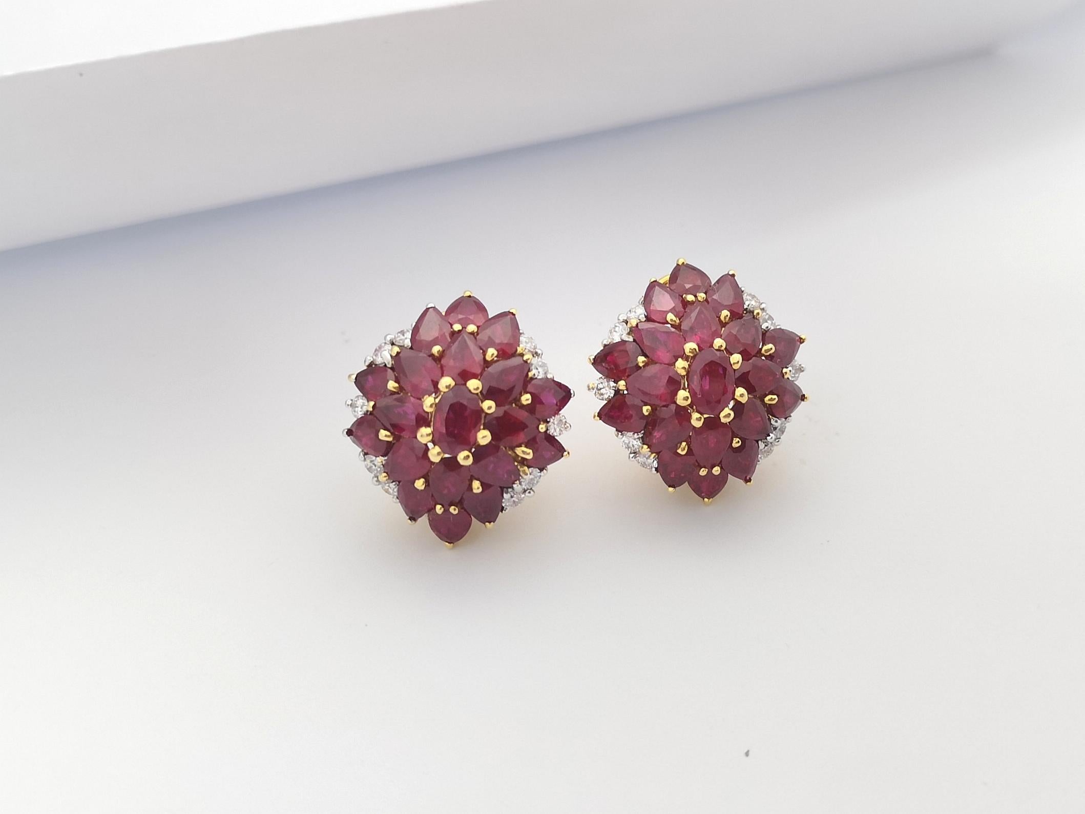 Mixed Cut Ruby with Diamond Earrings Set in 18k Gold Settings For Sale