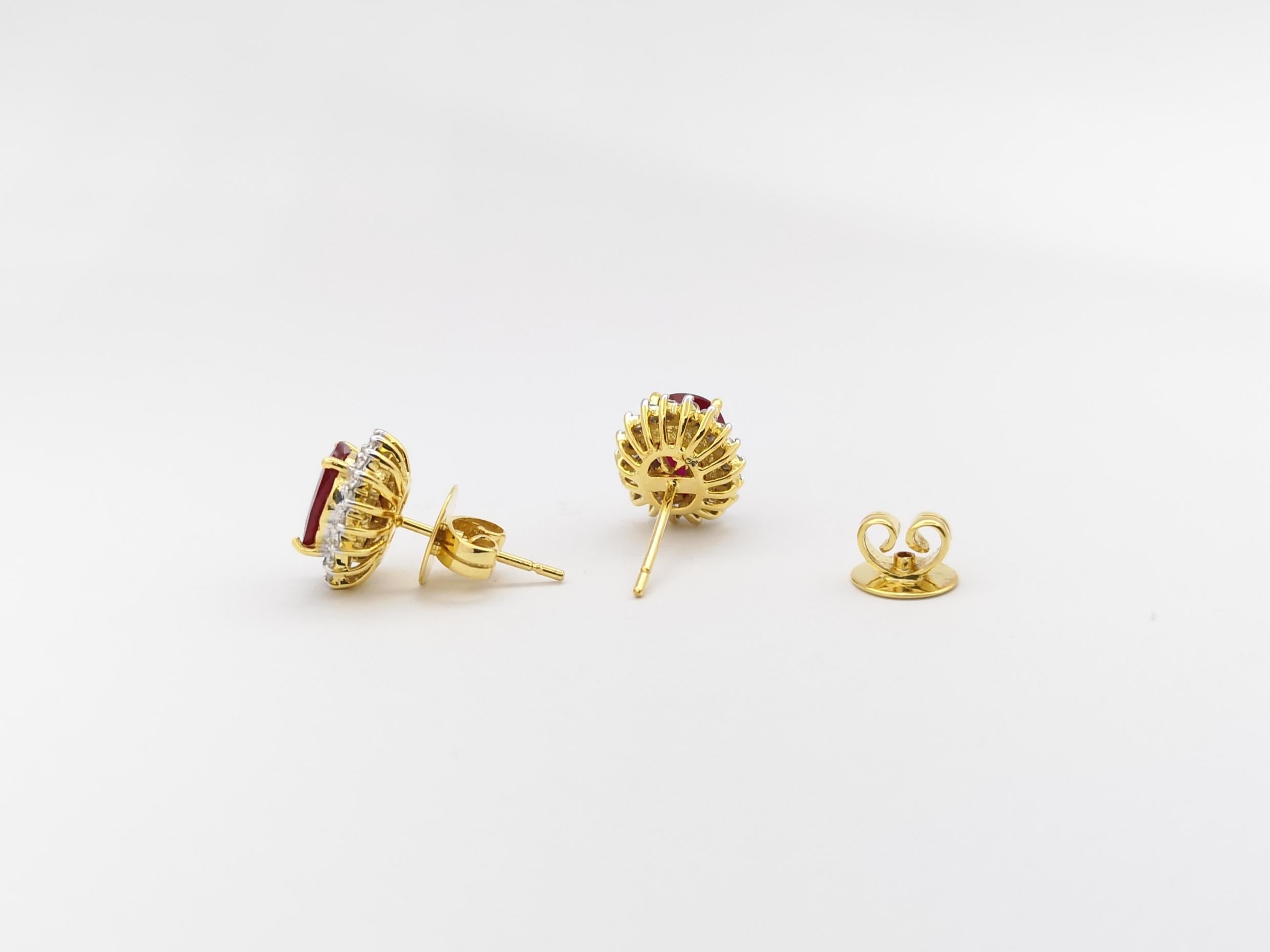 Oval Cut Ruby with Diamond Earrings set in 18K Gold Settings For Sale