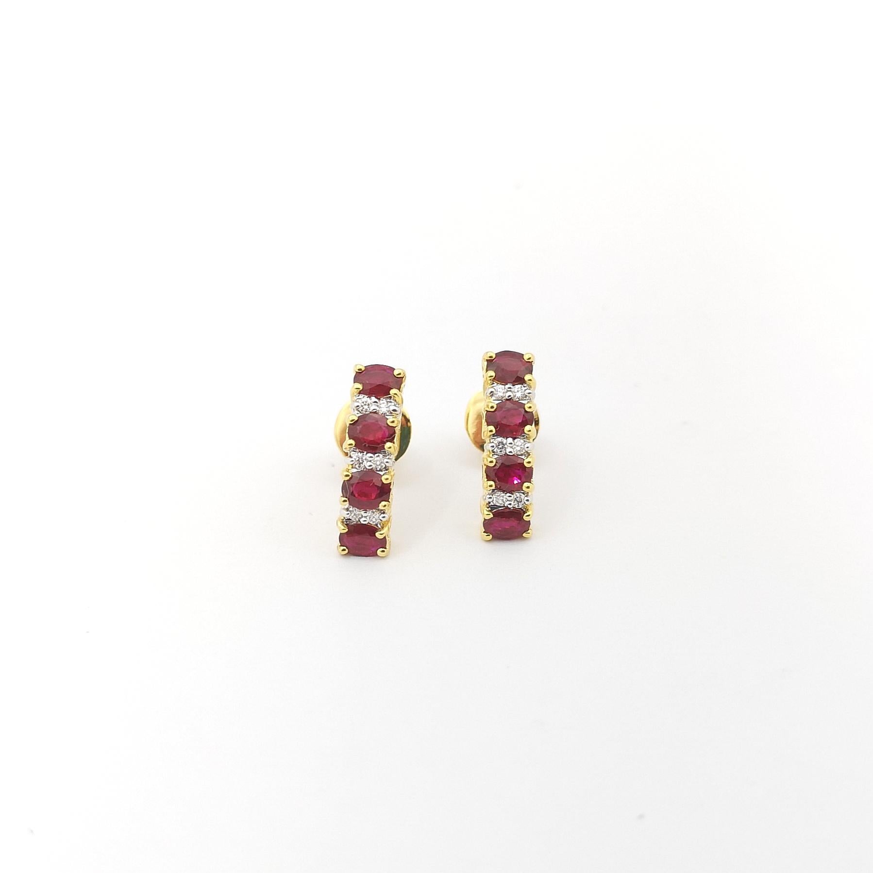 Oval Cut Ruby with Diamond Earrings set in 18K Gold Settings For Sale