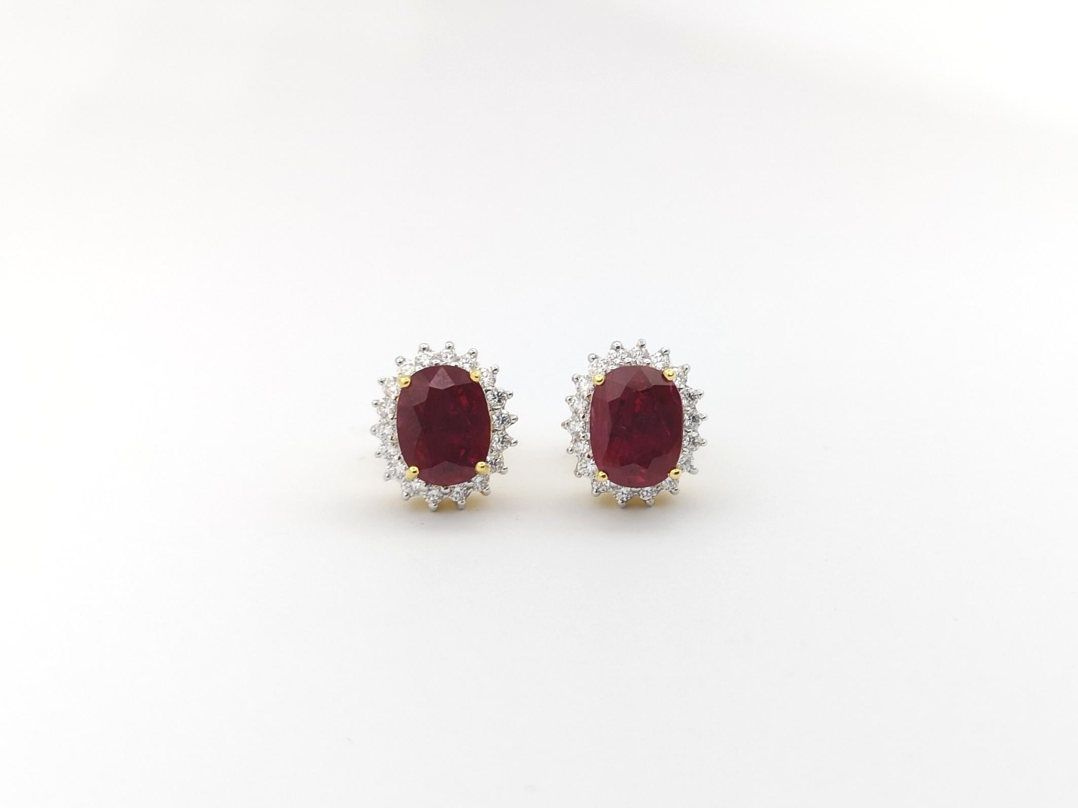 Women's or Men's Ruby with Diamond Earrings set in 18K Gold Settings For Sale