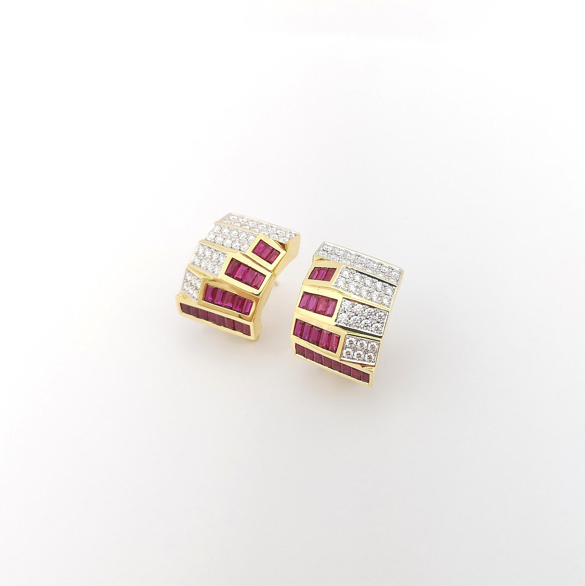 Women's Ruby with Diamond Earrings set in 18K Gold Settings For Sale