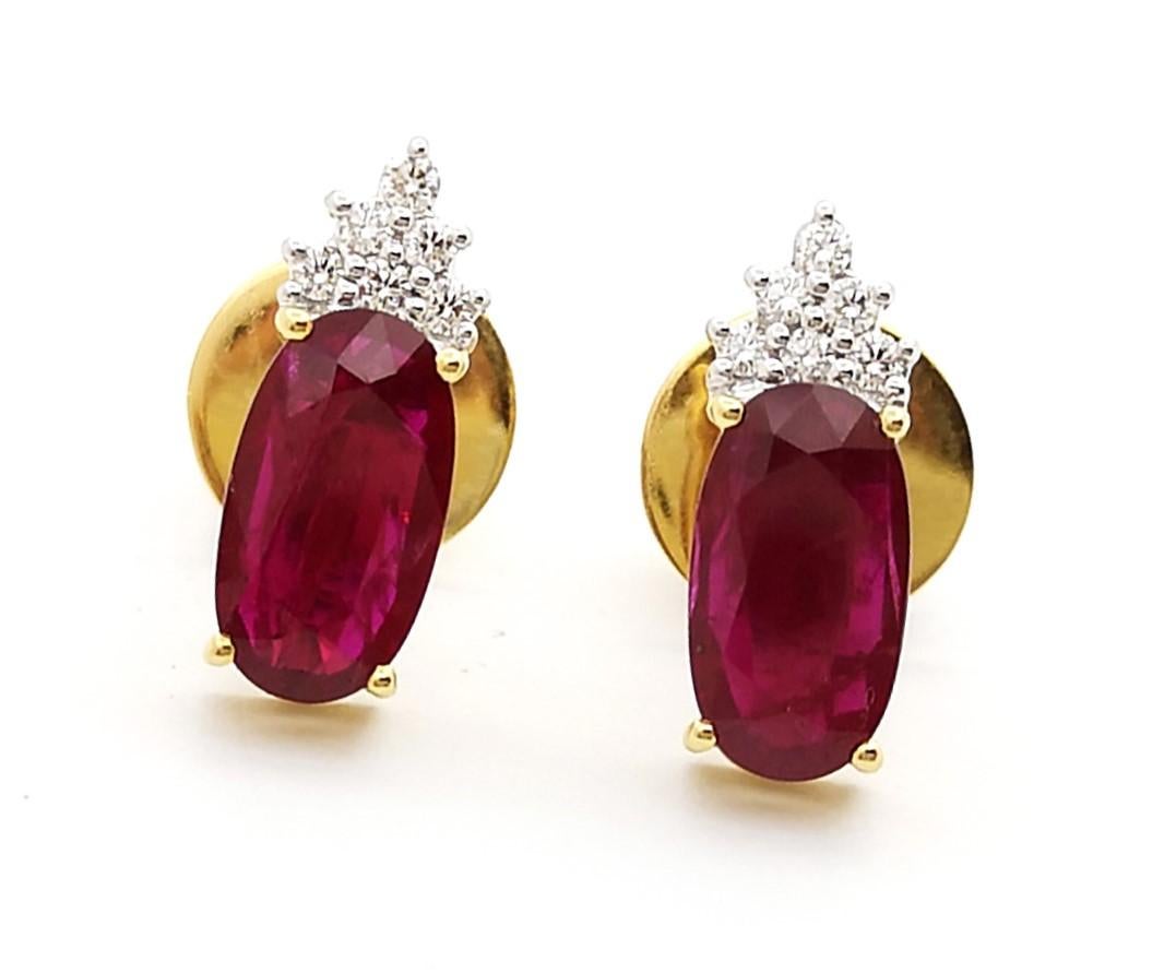 Ruby with Diamond Earrings set in 18K Gold Settings For Sale 1