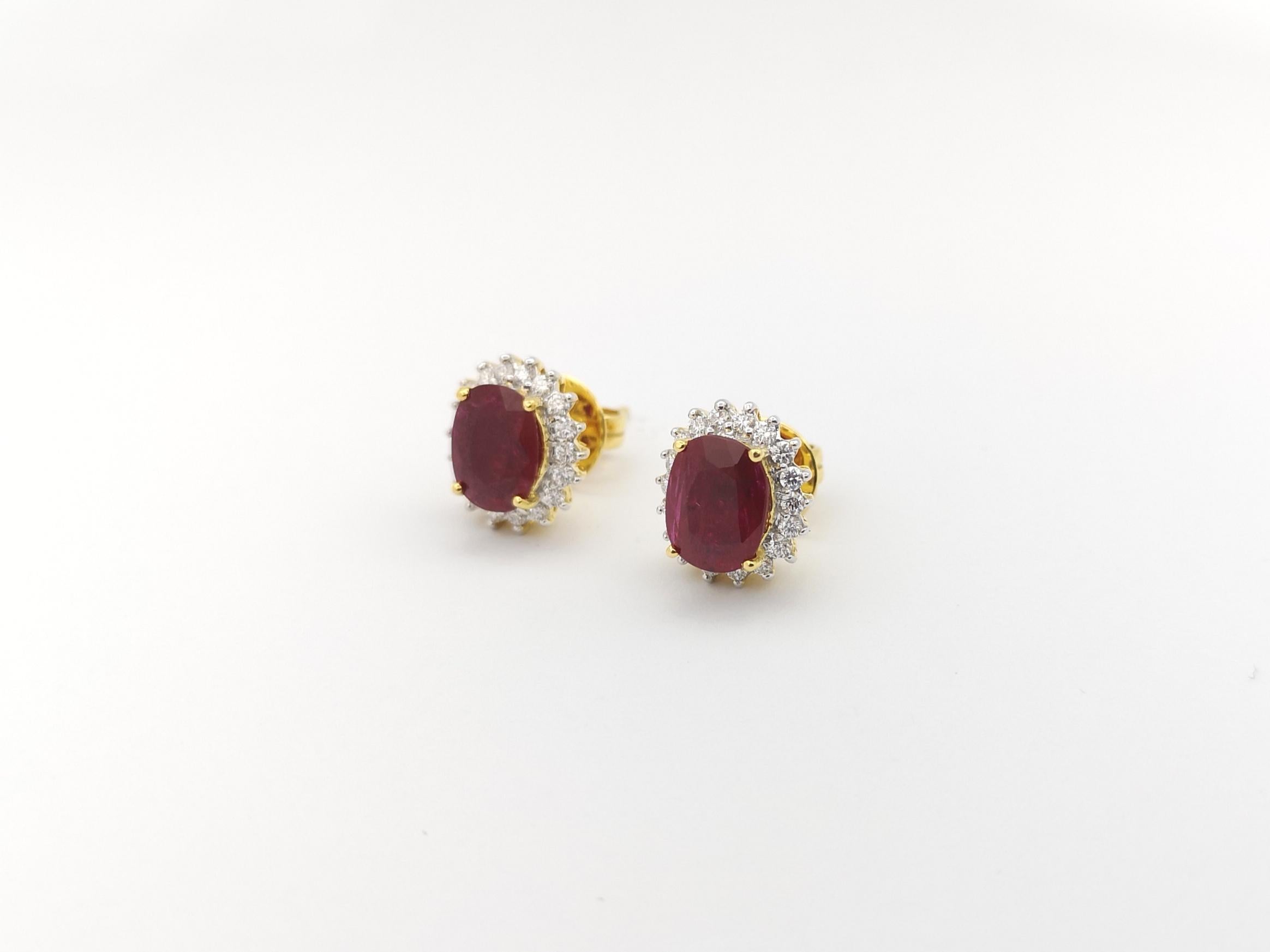 Ruby with Diamond Earrings set in 18K Gold Settings For Sale 1
