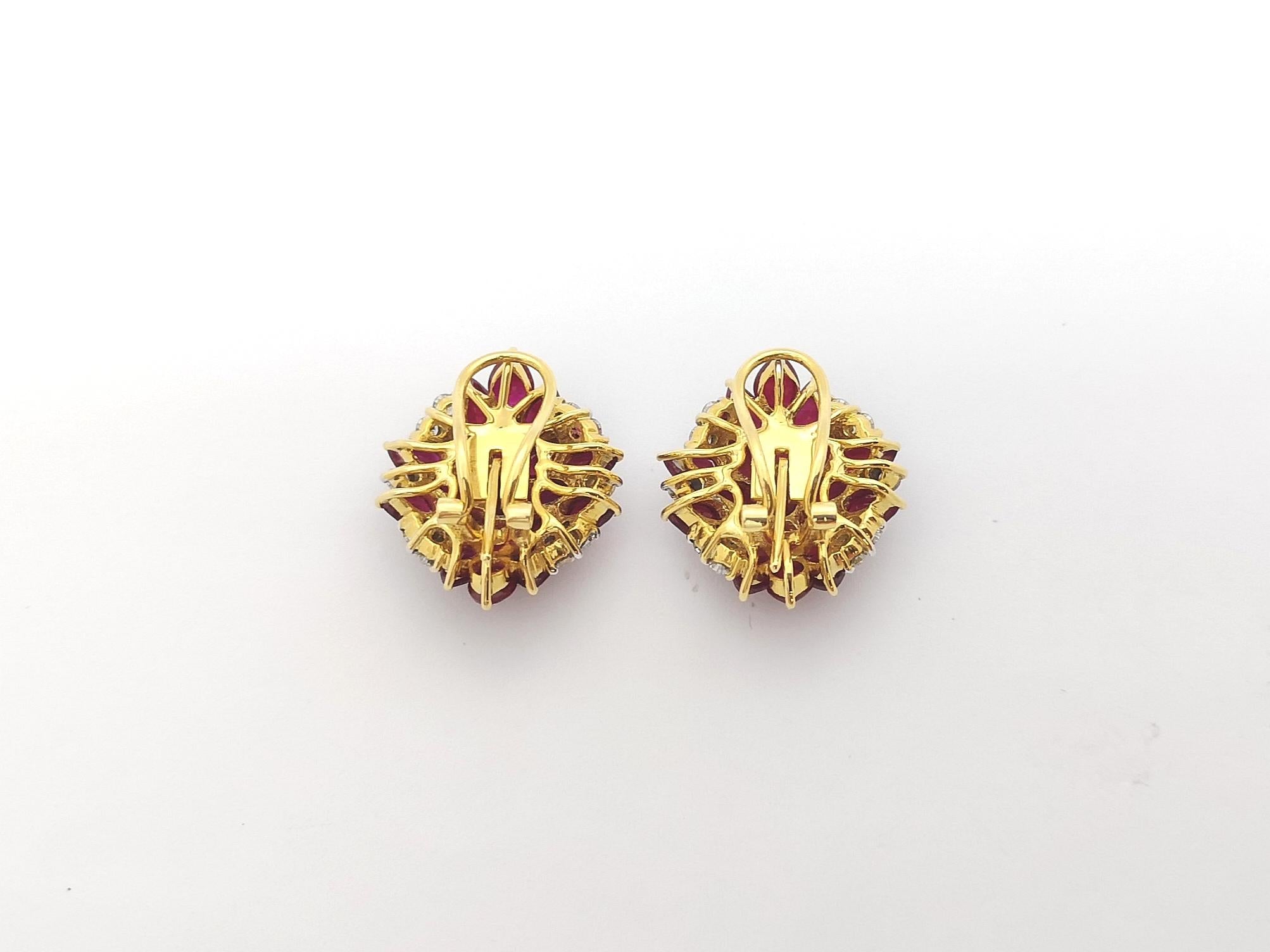 Ruby with Diamond Earrings Set in 18k Gold Settings For Sale 2