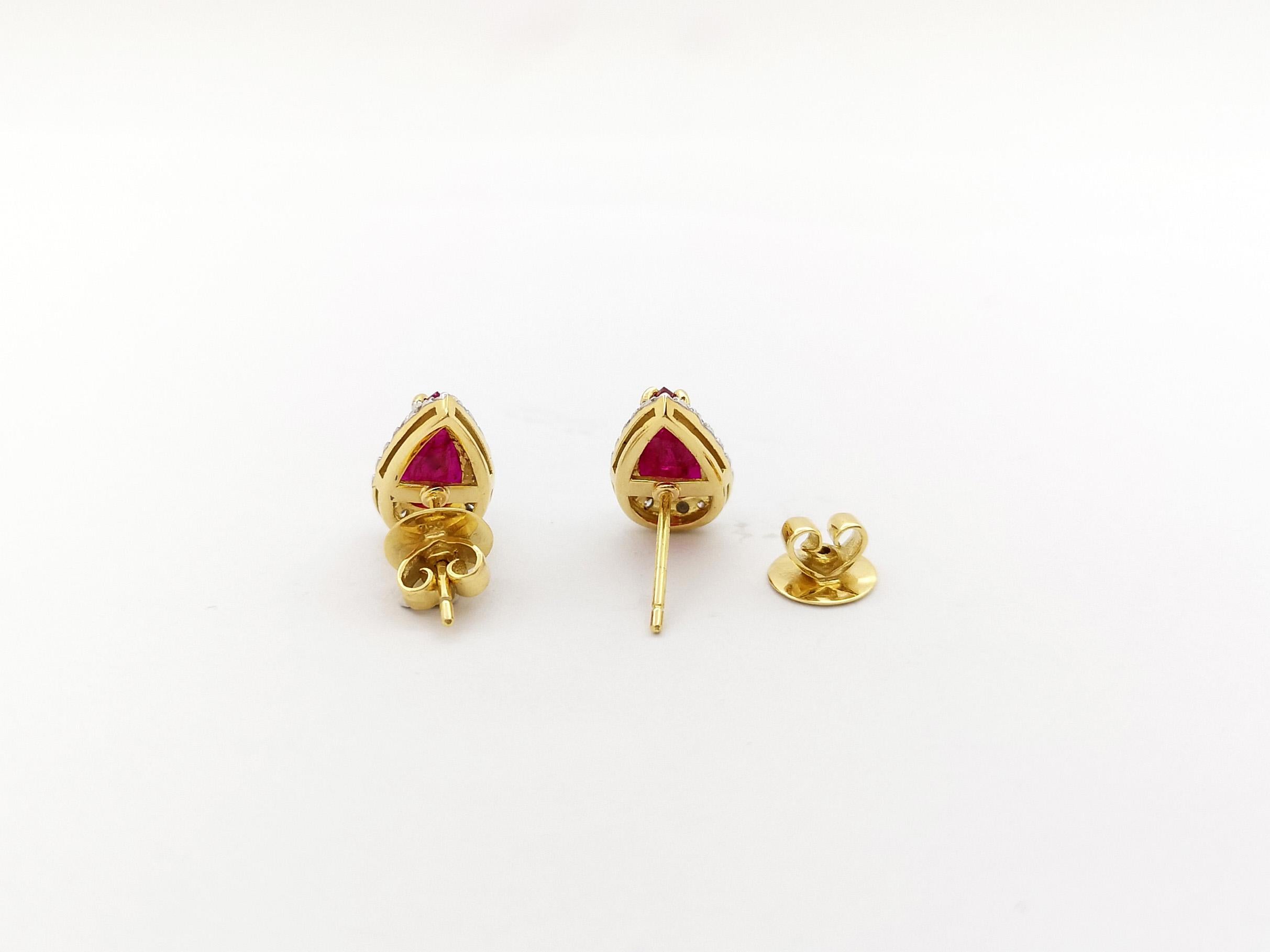 Ruby with Diamond Earrings set in 18K Gold Settings For Sale 2