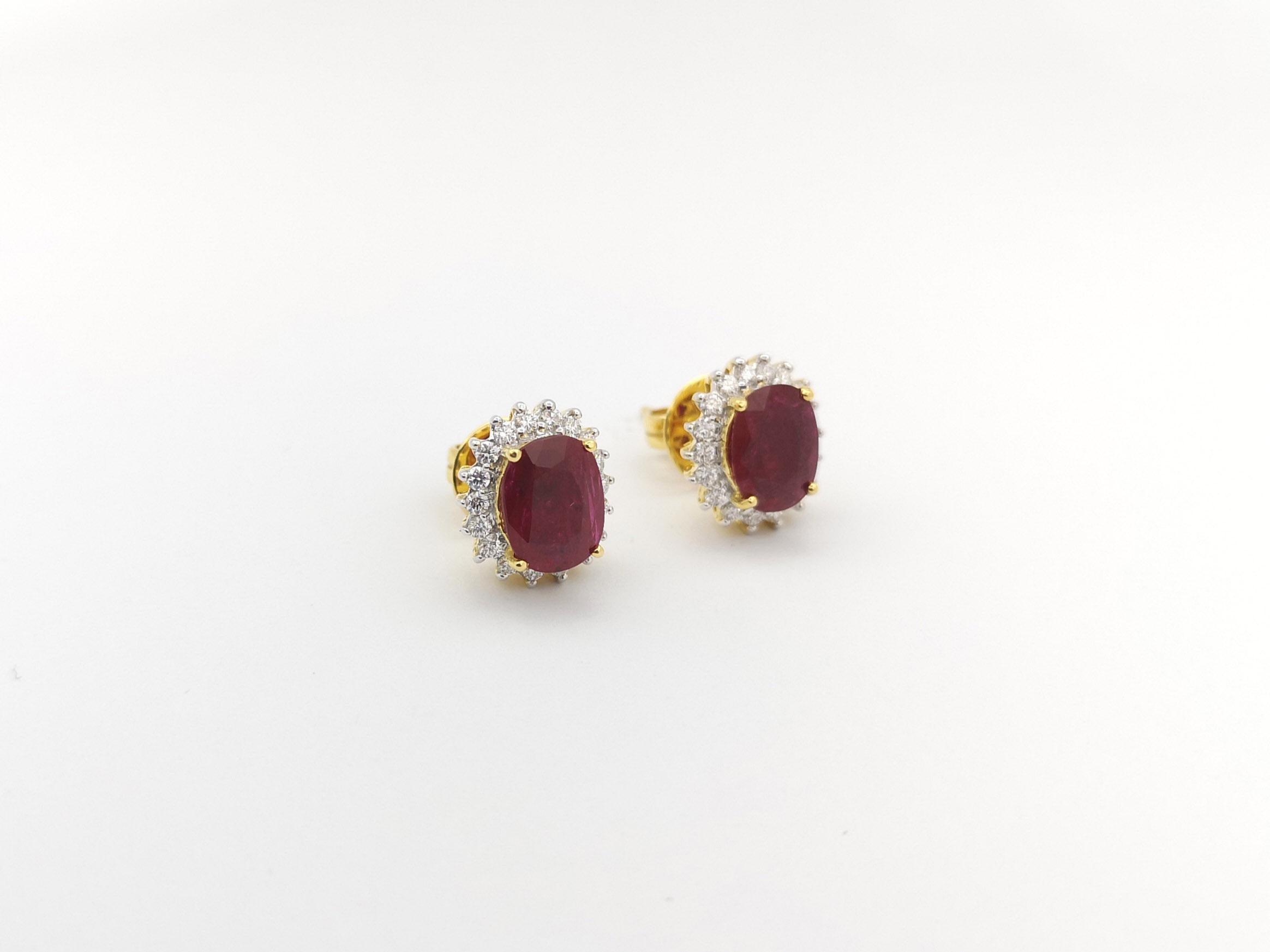 Ruby with Diamond Earrings set in 18K Gold Settings For Sale 2