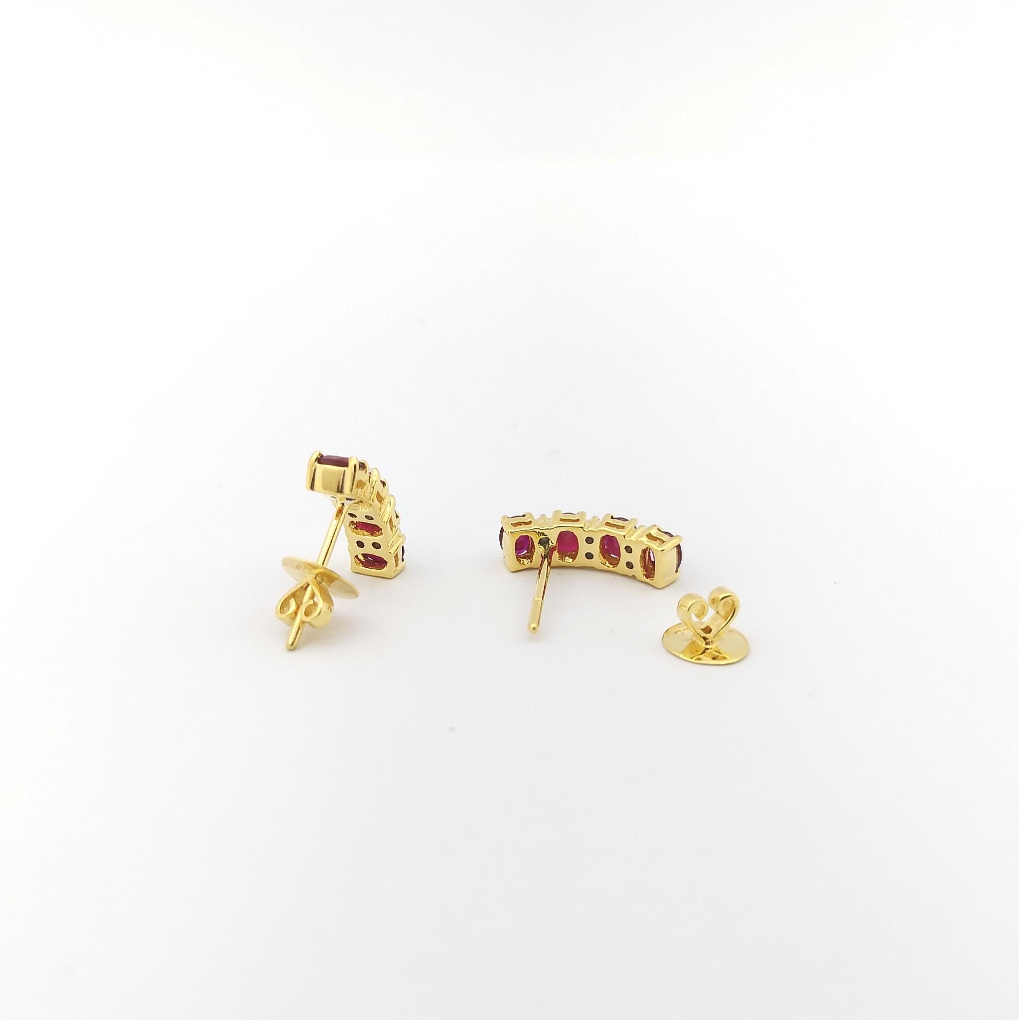 Ruby with Diamond Earrings set in 18K Gold Settings For Sale 2