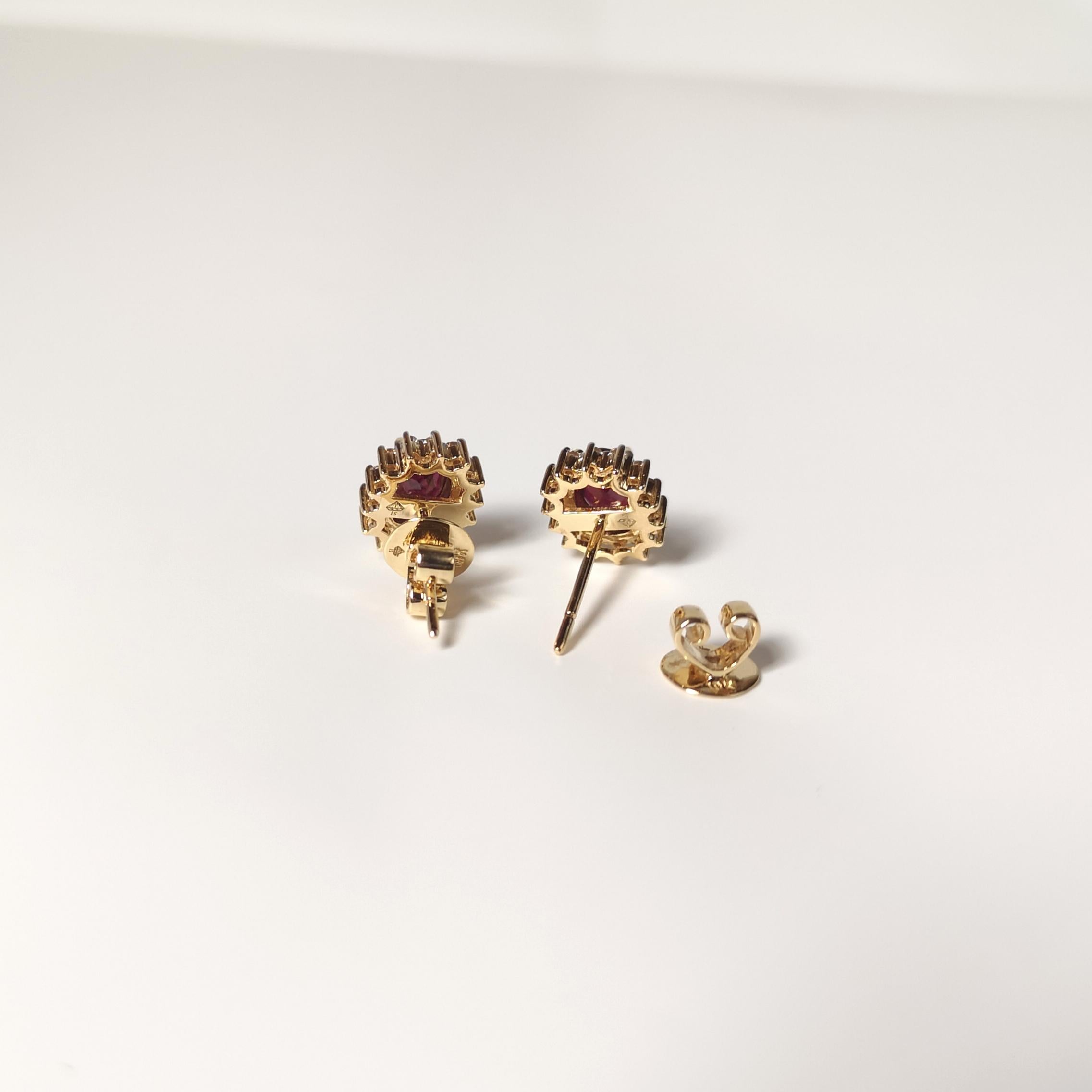 Rubin-Ohrringe mit Diamanten in 18 Karat Gold gefasst im Angebot 2