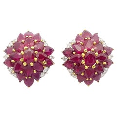 Ruby with Diamond Earrings Set in 18k Gold Settings