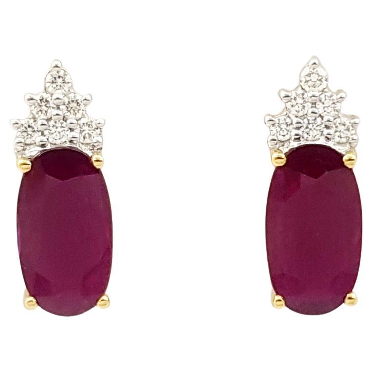 Ruby with Diamond Earrings set in 18K Gold Settings For Sale