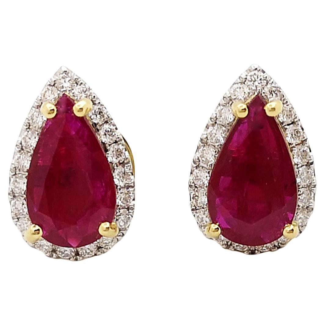 Ruby with Diamond Earrings set in 18K Gold Settings For Sale