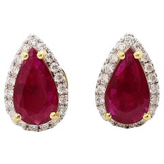 Ruby with Diamond Earrings set in 18K Gold Settings