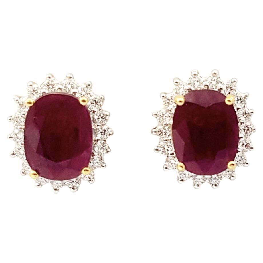 Ruby with Diamond Earrings set in 18K Gold Settings