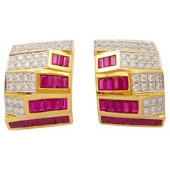 Ruby with Diamond Earrings set in 18K Gold Settings